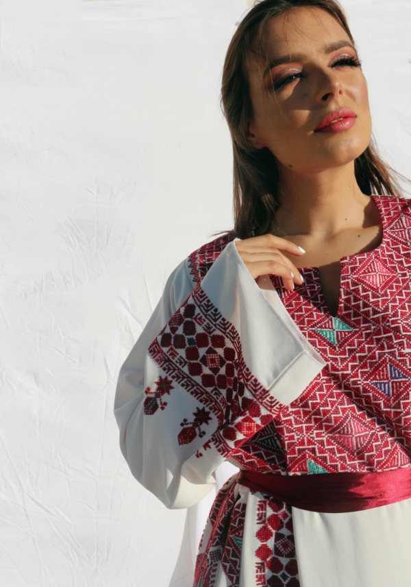 Hand-Embroidered White Palestinian Wedding Thobe