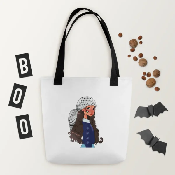 Tote bag-girl wearing a keffiyeh illustration-Designed by Palestinian Artist