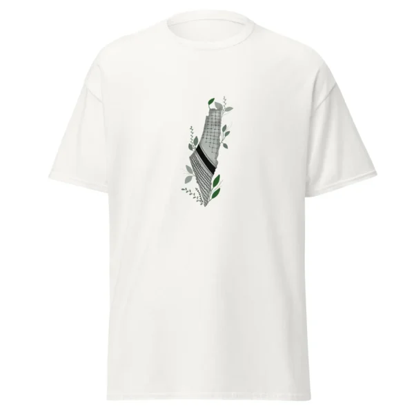 Unisex Classic Tee Shirt: Palestine Map with Keffiyeh